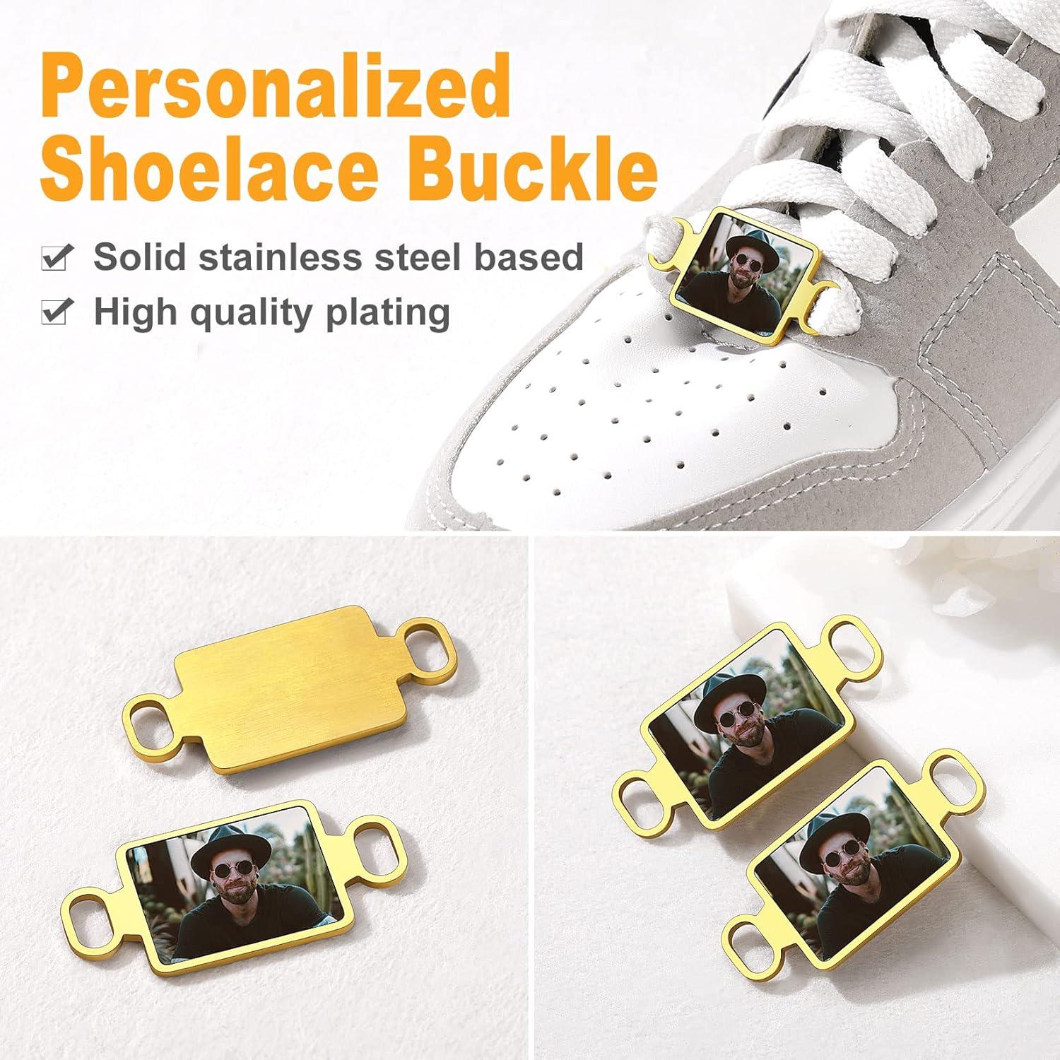 imageU7 2Pcs Sneaker Shoe Lace ID Tag Stainless Steel18K Gold Plated Trainer Tag Shoe Buckles Shoelace Decoration CharmsRectangle photogold