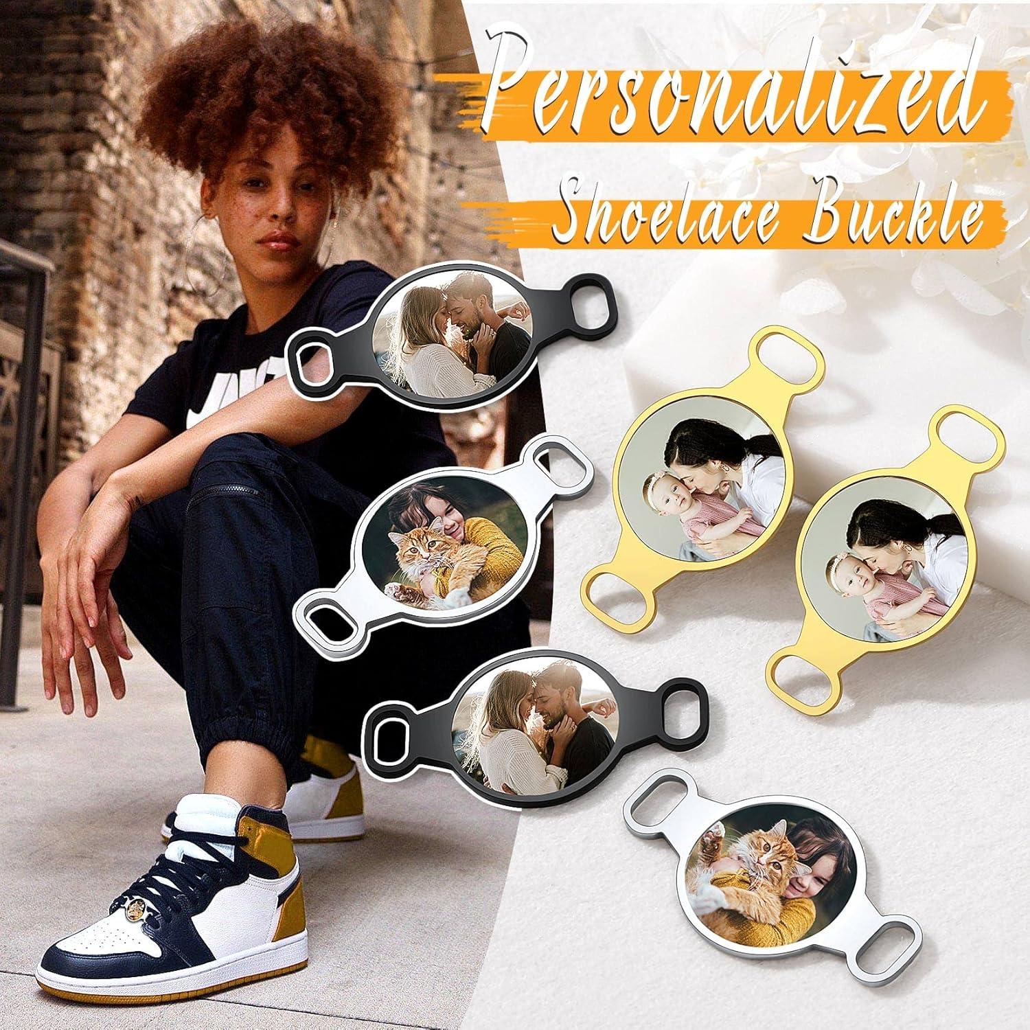 imageU7 2Pcs Sneaker Shoe Lace ID Tag Stainless Steel18K Gold Plated Trainer Tag Shoe Buckles Shoelace Decoration CharmsRound photoblack