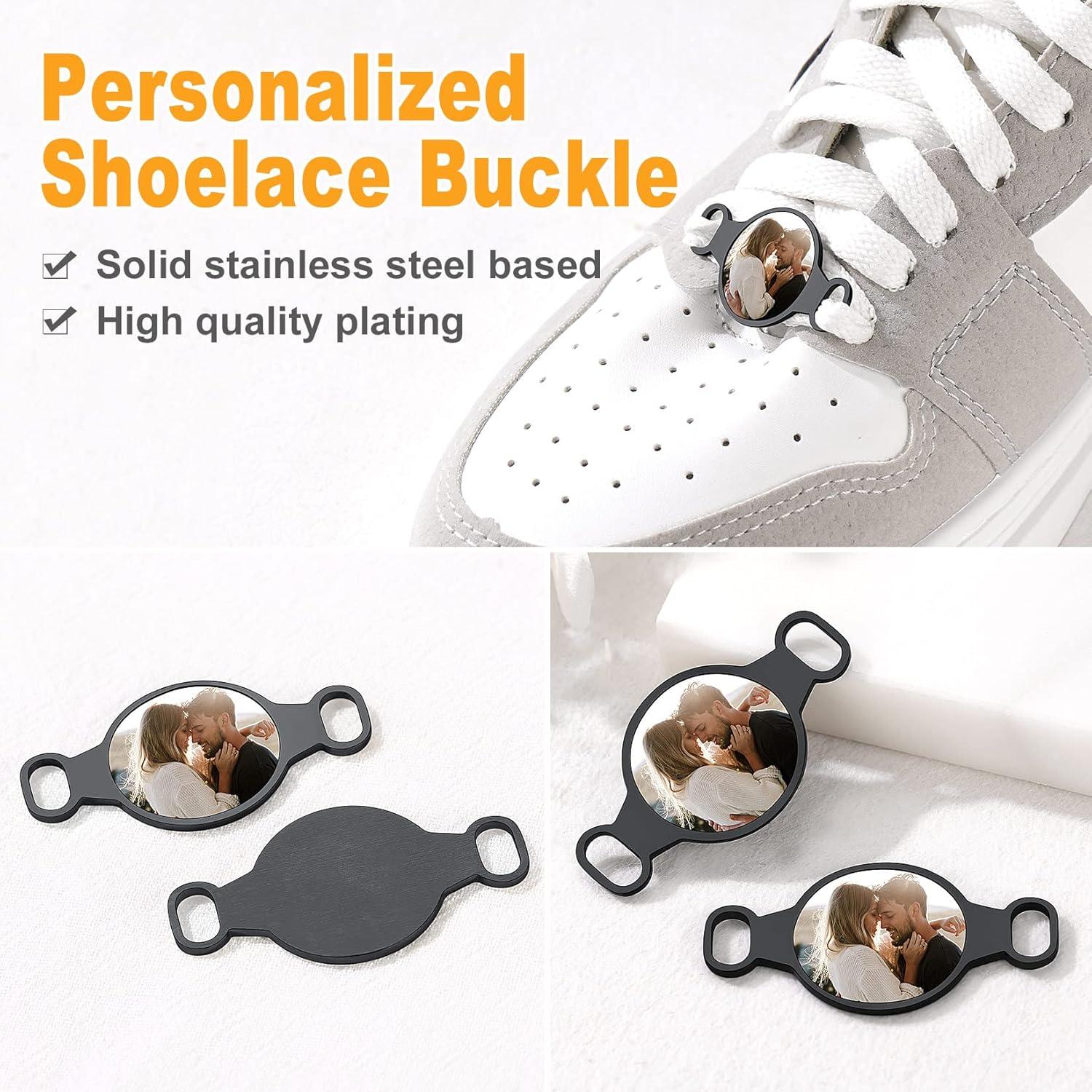 imageU7 2Pcs Sneaker Shoe Lace ID Tag Stainless Steel18K Gold Plated Trainer Tag Shoe Buckles Shoelace Decoration CharmsRound photoblack