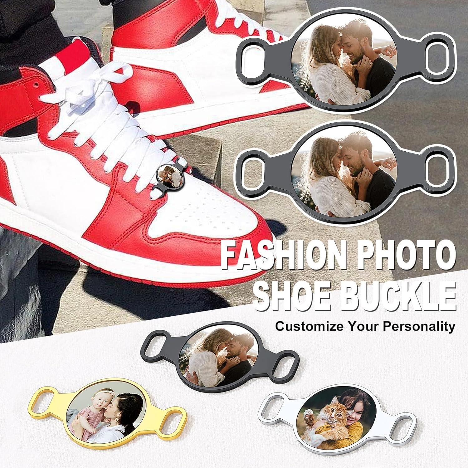 imageU7 2Pcs Sneaker Shoe Lace ID Tag Stainless Steel18K Gold Plated Trainer Tag Shoe Buckles Shoelace Decoration CharmsRound photoblack