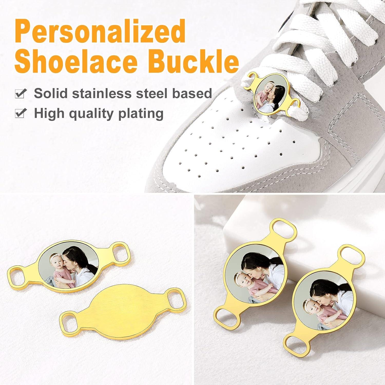 imageU7 2Pcs Sneaker Shoe Lace ID Tag Stainless Steel18K Gold Plated Trainer Tag Shoe Buckles Shoelace Decoration CharmsRound photogold