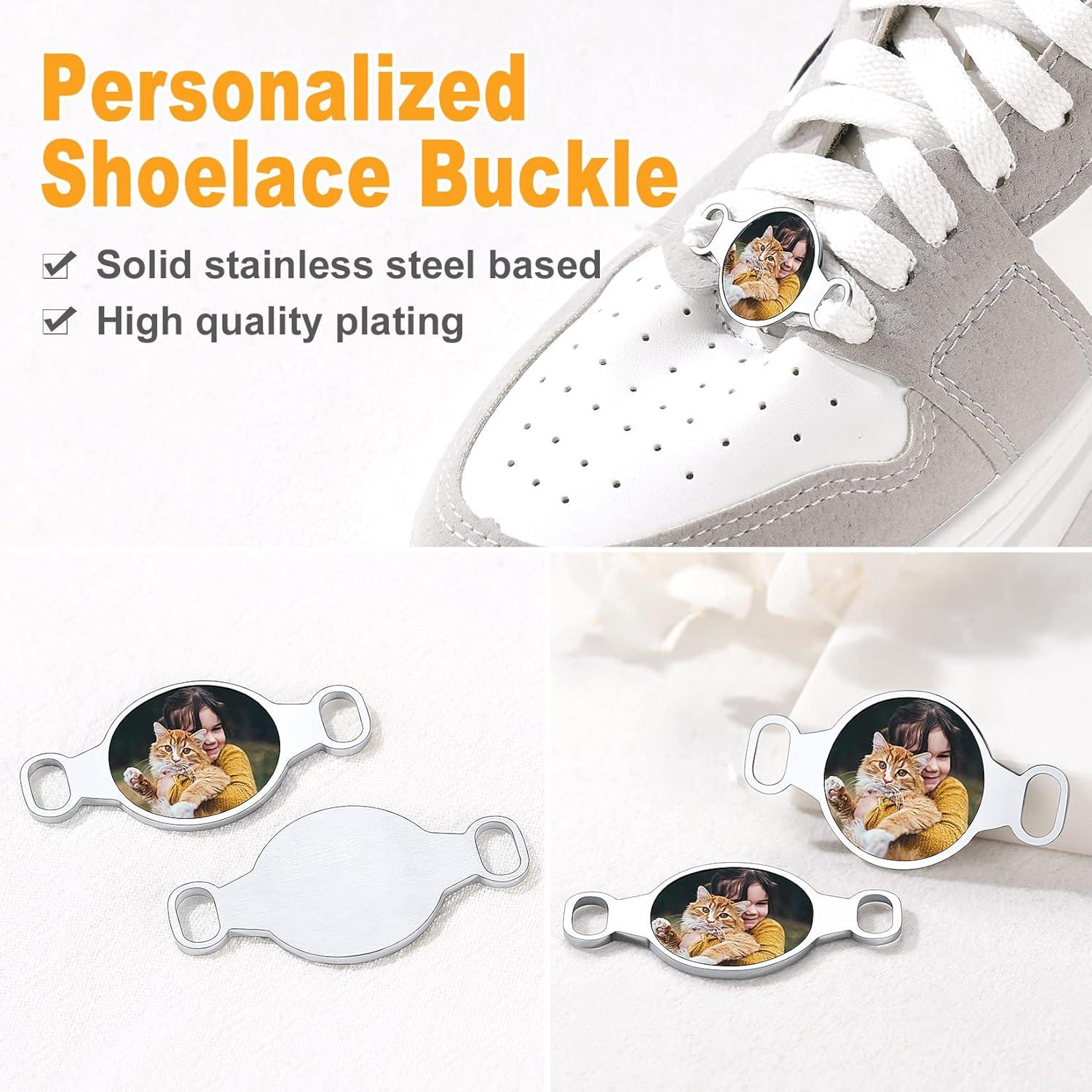 imageU7 2Pcs Sneaker Shoe Lace ID Tag Stainless Steel18K Gold Plated Trainer Tag Shoe Buckles Shoelace Decoration CharmsRound photostainless steel
