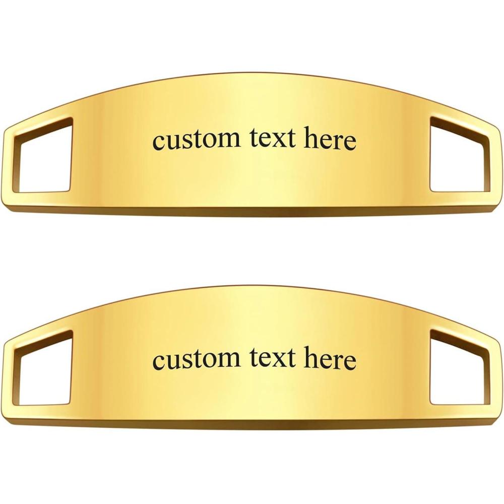 imageU7 2Pcs Sneaker Shoe Lace ID Tag Stainless Steel18K Gold Plated Trainer Tag Shoe Buckles Shoelace Decoration Charms02 GoldText Engrave ID Tag