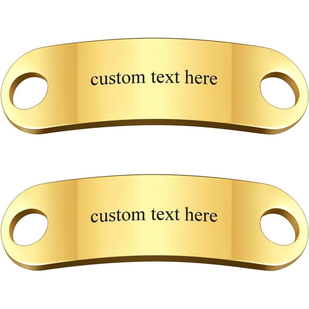imageU7 2Pcs Sneaker Shoe Lace ID Tag Stainless Steel18K Gold Plated Trainer Tag Shoe Buckles Shoelace Decoration Charms03 GoldText Engrave ID Tag