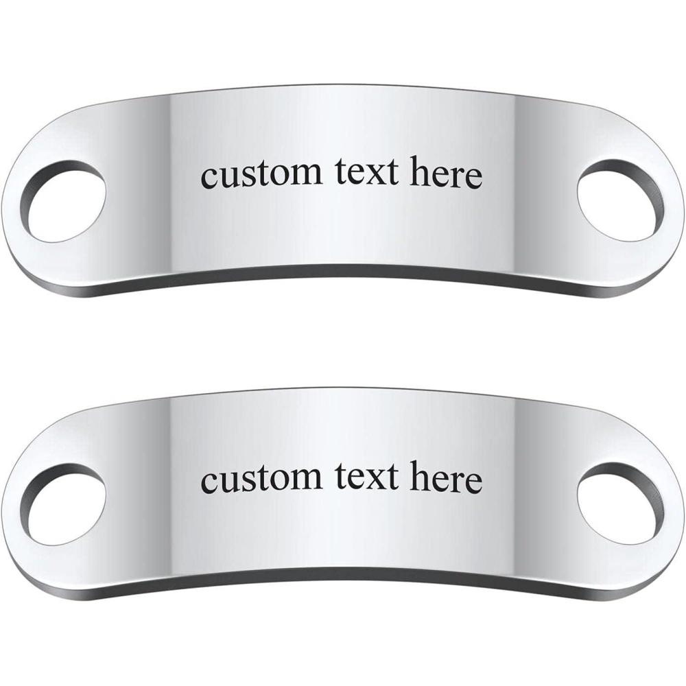 imageU7 2Pcs Sneaker Shoe Lace ID Tag Stainless Steel18K Gold Plated Trainer Tag Shoe Buckles Shoelace Decoration Charms03 SilverText Engrave ID Tag