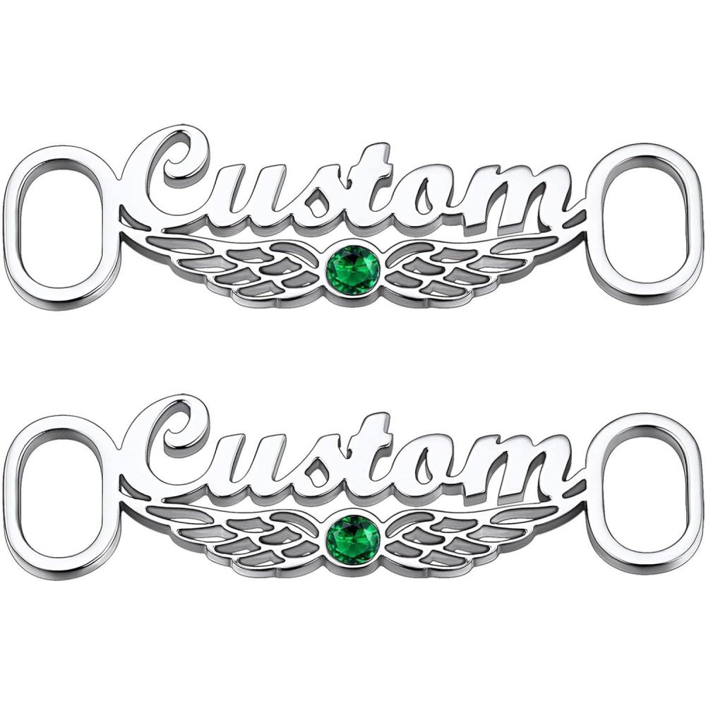 imageU7 2Pcs Sneaker Shoe Lace ID Tag Stainless Steel18K Gold Plated Trainer Tag Shoe Buckles Shoelace Decoration Charms04 Angels Wing TagSilver