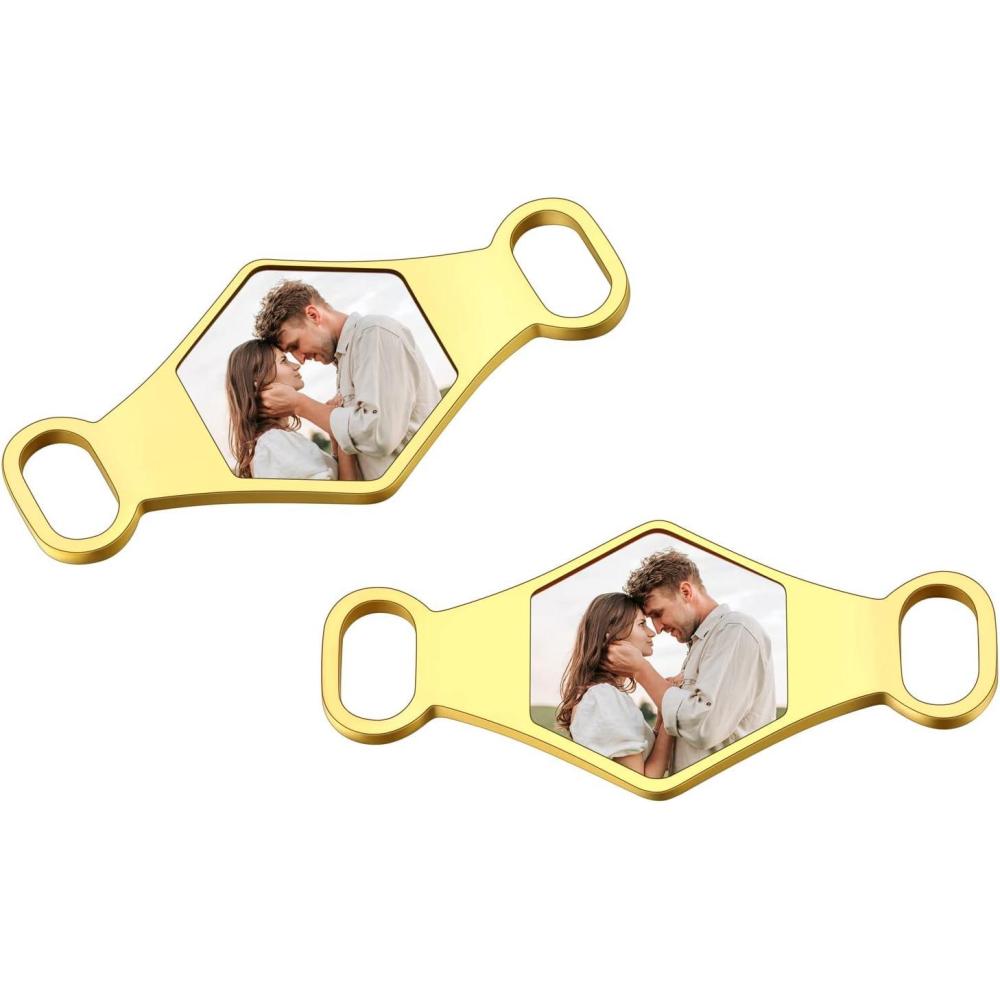 imageU7 2Pcs Sneaker Shoe Lace ID Tag Stainless Steel18K Gold Plated Trainer Tag Shoe Buckles Shoelace Decoration CharmsHexagon photogold