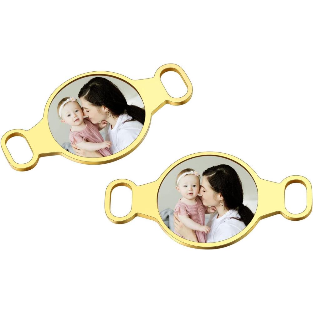 imageU7 2Pcs Sneaker Shoe Lace ID Tag Stainless Steel18K Gold Plated Trainer Tag Shoe Buckles Shoelace Decoration CharmsRound photogold