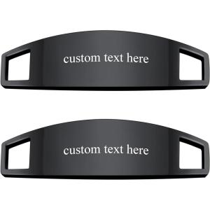 U7 2Pcs Sneaker Shoe Lace ID Tag Stainless Steel/18K Gold Plated Trainer Tag Shoe Buckles Shoelace Decoration Charms(02: Black-Text Engrave ID Tag)