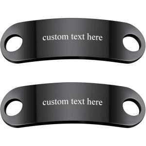 U7 2Pcs Sneaker Shoe Lace ID Tag Stainless Steel/18K Gold Plated Trainer Tag Shoe Buckles Shoelace Decoration Charms(03: Black-text Engrave Id Tag)