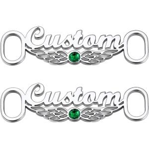 U7 2Pcs Sneaker Shoe Lace ID Tag Stainless Steel/18K Gold Plated Trainer Tag Shoe Buckles Shoelace Decoration Charms(04: Angel’s Wing Tag-Silver)
