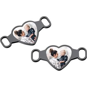 U7 2Pcs Sneaker Shoe Lace ID Tag Stainless Steel/18K Gold Plated Trainer Tag Shoe Buckles Shoelace Decoration Charms(Heart photo-black)