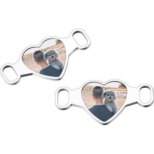U7 2Pcs Sneaker Shoe Lace ID Tag Stainless Steel/18K Gold Plated Trainer Tag Shoe Buckles Shoelace Decoration Charms(Heart photo-stainless steel)