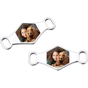 U7 2Pcs Sneaker Shoe Lace ID Tag Stainless Steel/18K Gold Plated Trainer Tag Shoe Buckles Shoelace Decoration Charms(Hexagon Photo-stainless Steel)