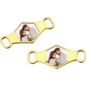 U7 2Pcs Sneaker Shoe Lace ID Tag Stainless Steel/18K Gold Plated Trainer Tag Shoe Buckles Shoelace Decoration Charms(Hexagon photo-gold)