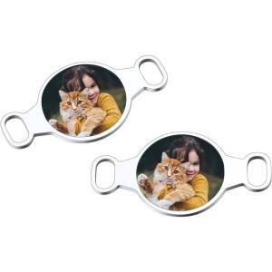 U7 2Pcs Sneaker Shoe Lace ID Tag Stainless Steel/18K Gold Plated Trainer Tag Shoe Buckles Shoelace Decoration Charms(Round photo-stainless steel)