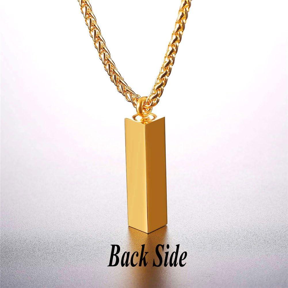 image4D Vertical Bar Necklace 18K Gold Plated Stainless Steel Wheat Chain 22 Rhinestone Inlaid Personalized Ashes Urn Pendant Necklace Cremation Jewelry for Men Women