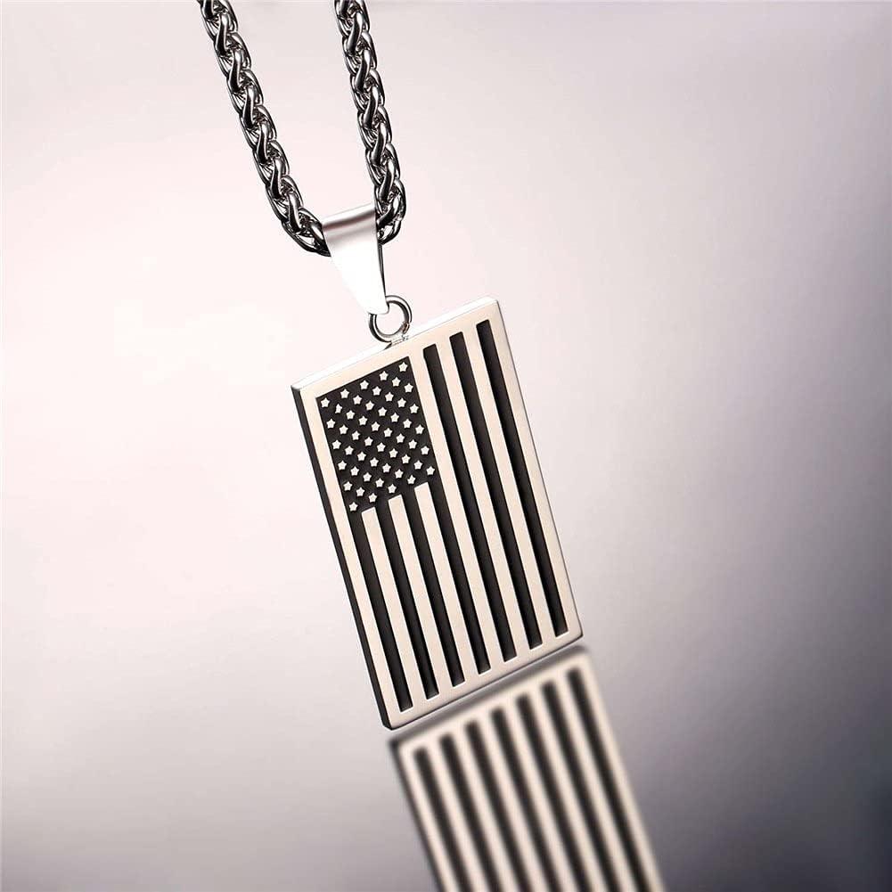 imageIndependance Day Necklace Stainless Steel Wheat Chain Personalized US 4th of July Flag Dog Tags Pendant for Men Women