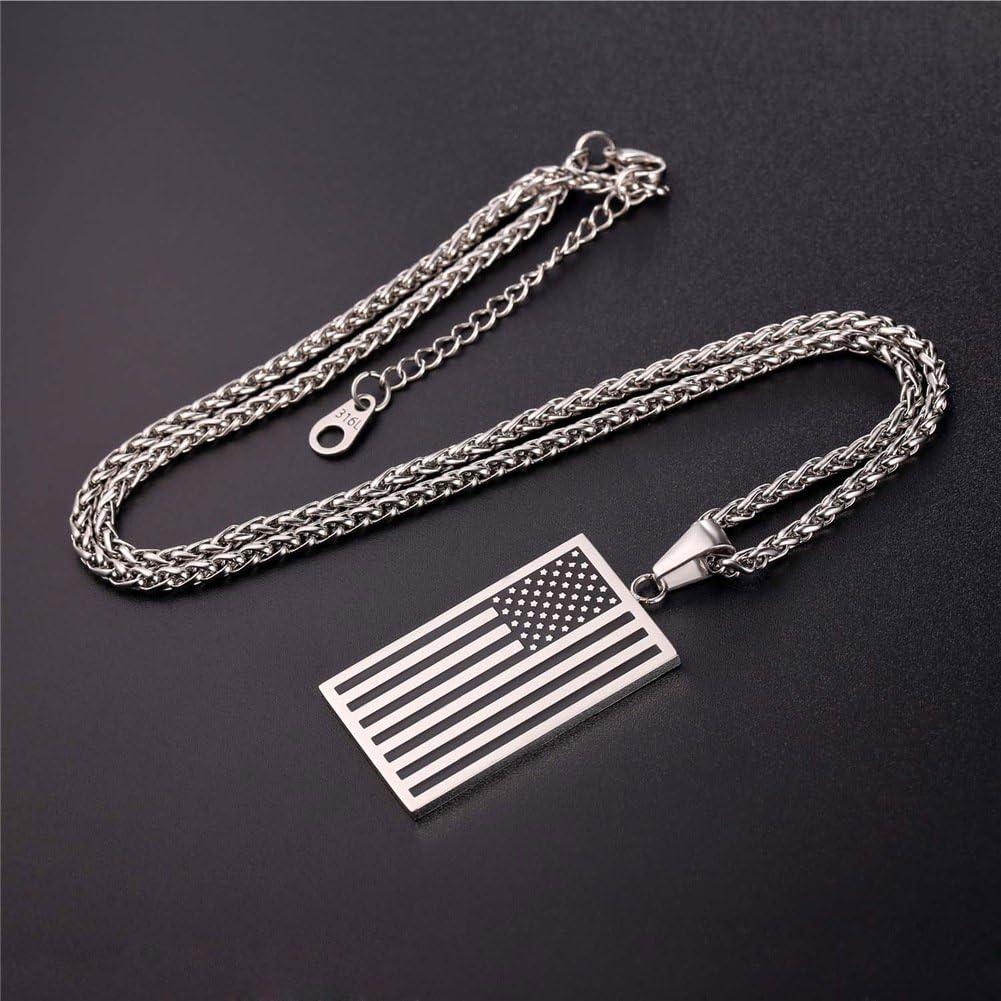imageIndependance Day Necklace Stainless Steel Wheat Chain Personalized US 4th of July Flag Dog Tags Pendant for Men Women