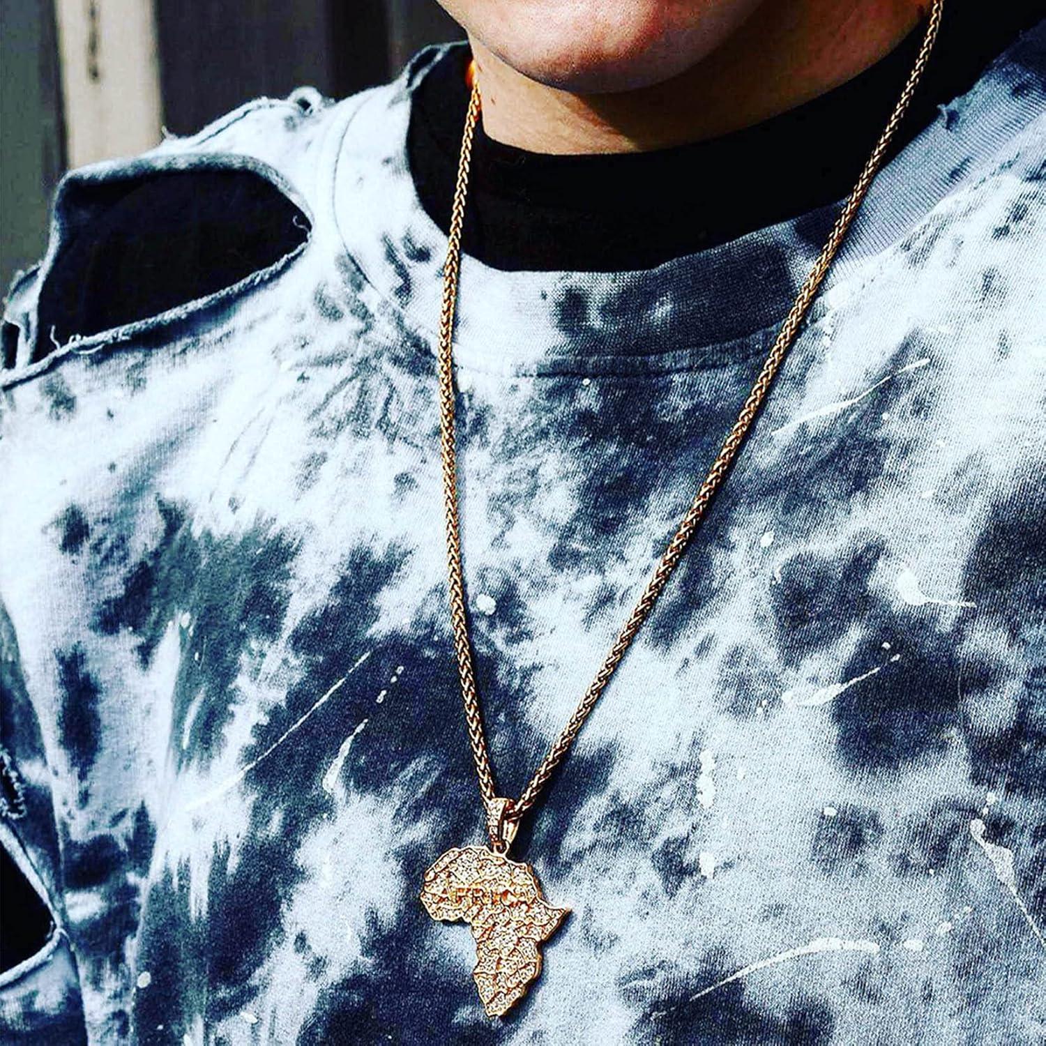 imageU7 Men 18K Gold Plated AfricanJewelry 22 Inch Hip Hop CZ Iced Out Pendant Africa Map Necklace