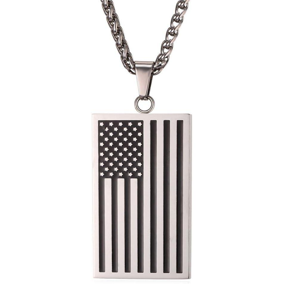 imageIndependance Day Necklace Stainless Steel Wheat Chain Personalized US 4th of July Flag Dog Tags Pendant for Men Women