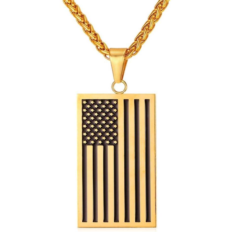imageUS Flag Pendant July 4th Independence Day Gift Jewelry for Men 18K Gold Plated Enamel Dog Tags Necklace