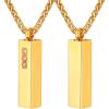4D Vertical Bar Necklace 18K Gold Plated Stainless Steel Wheat Chain 22″ Rhinestone Inlaid Personalized Ashes Urn Pendant Necklace Cremation Jewelry for Men Women