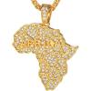U7 Men 18K Gold Plated AfricanJewelry 22 Inch Hip Hop CZ Iced Out Pendant Africa Map Necklace
