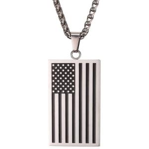 Independance Day Necklace Stainless Steel Wheat Chain Personalized US 4th of July Flag Dog Tags Pendant for Men Women