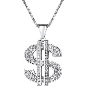 U7 Men’s Dollar Sign Pendant Necklace Stainlss Steel Rhinestone Inlay Hip Hop Jewelry with 22 Inch Chain