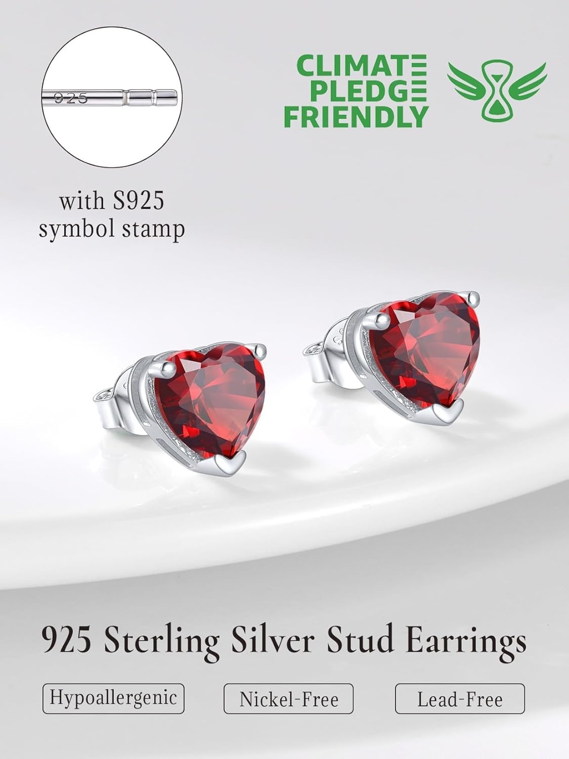 imageSILVERCUTE 925 Sterling Silver 2ct Birthstone Stud EarringsHypoallergenic RoundHeartSquare Birthstone Earrings for Women Birthday Christmas Jewelry01JanuaryGarnetHeart