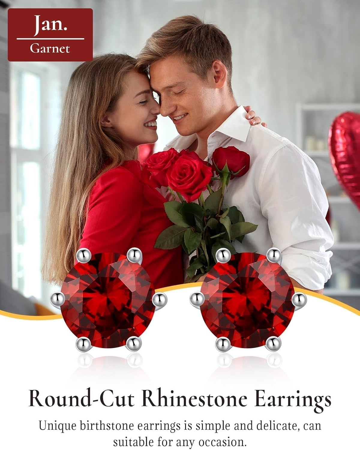 imageSILVERCUTE 925 Sterling Silver 2ct Birthstone Stud EarringsHypoallergenic RoundHeartSquare Birthstone Earrings for Women Birthday Christmas Jewelry01JanuaryGarnetRound
