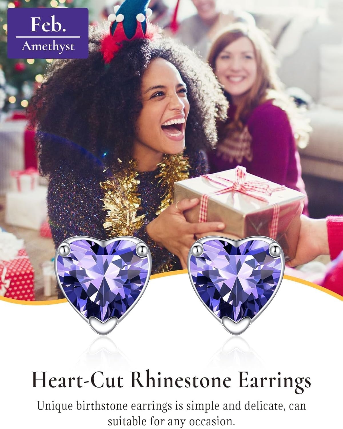 imageSILVERCUTE 925 Sterling Silver 2ct Birthstone Stud EarringsHypoallergenic RoundHeartSquare Birthstone Earrings for Women Birthday Christmas Jewelry02FebruaryAmethystHeart