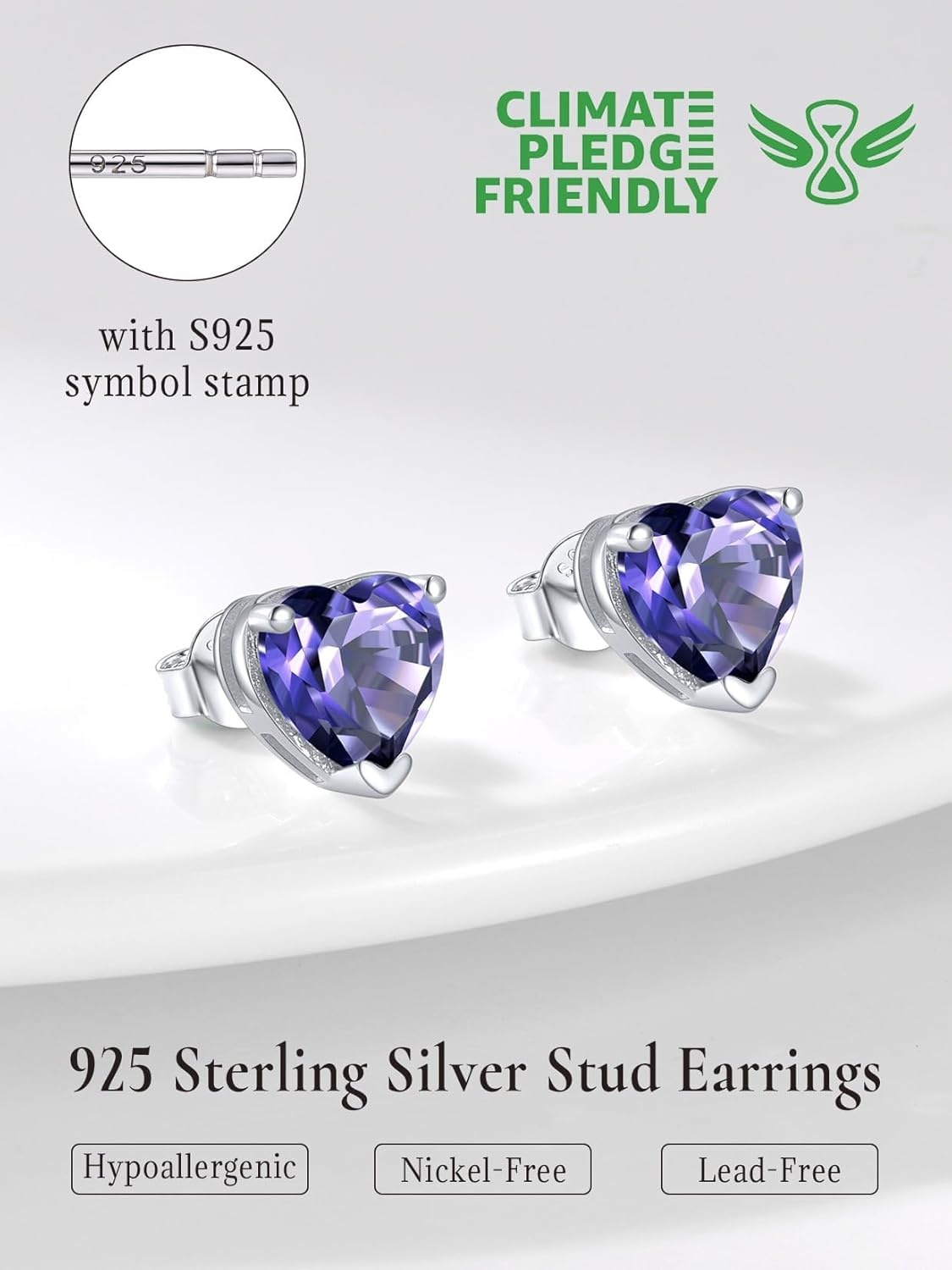 imageSILVERCUTE 925 Sterling Silver 2ct Birthstone Stud EarringsHypoallergenic RoundHeartSquare Birthstone Earrings for Women Birthday Christmas Jewelry02FebruaryAmethystHeart