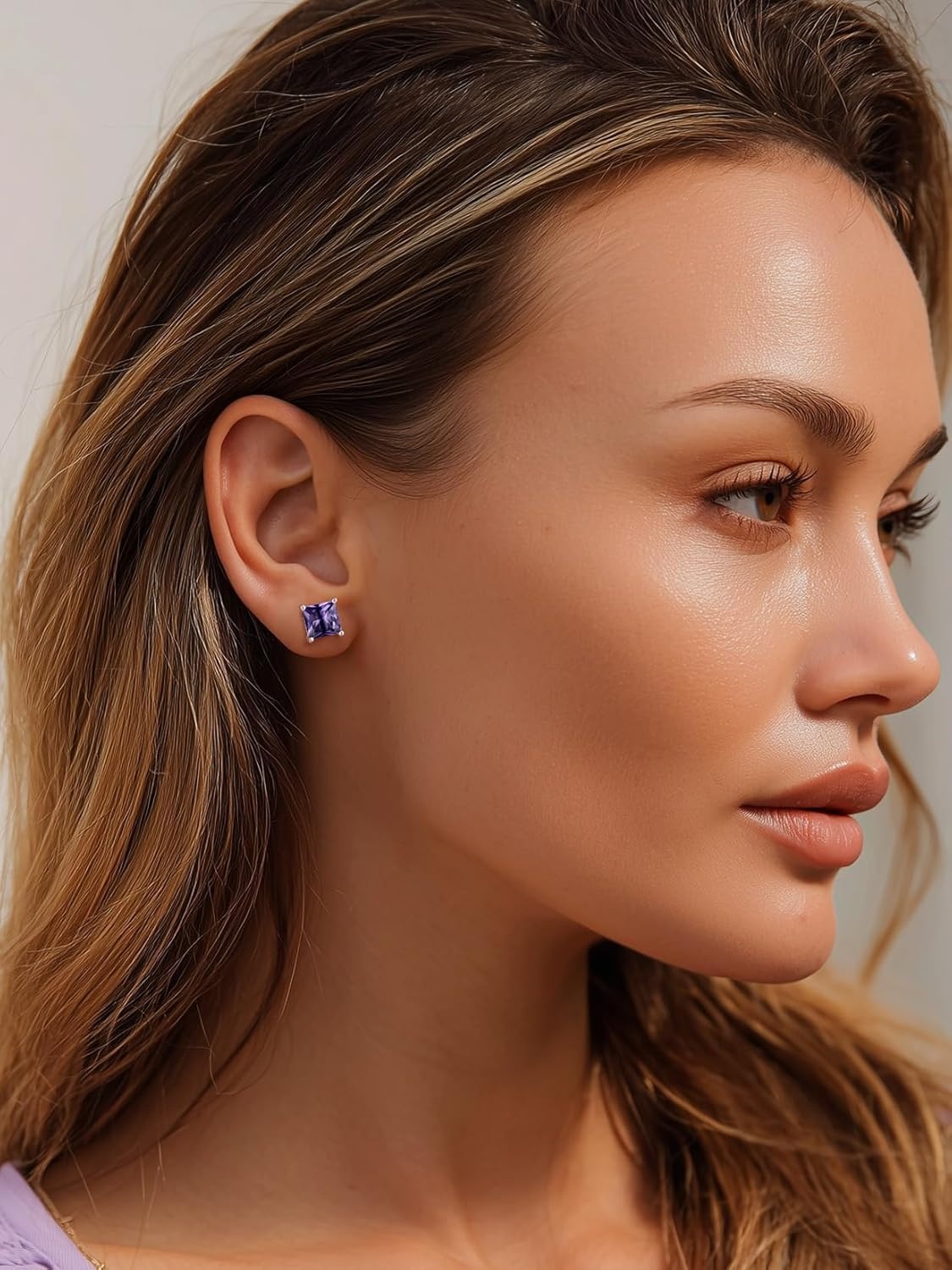imageSILVERCUTE 925 Sterling Silver 2ct Birthstone Stud EarringsHypoallergenic RoundHeartSquare Birthstone Earrings for Women Birthday Christmas Jewelry02FebruaryAmethystSquare