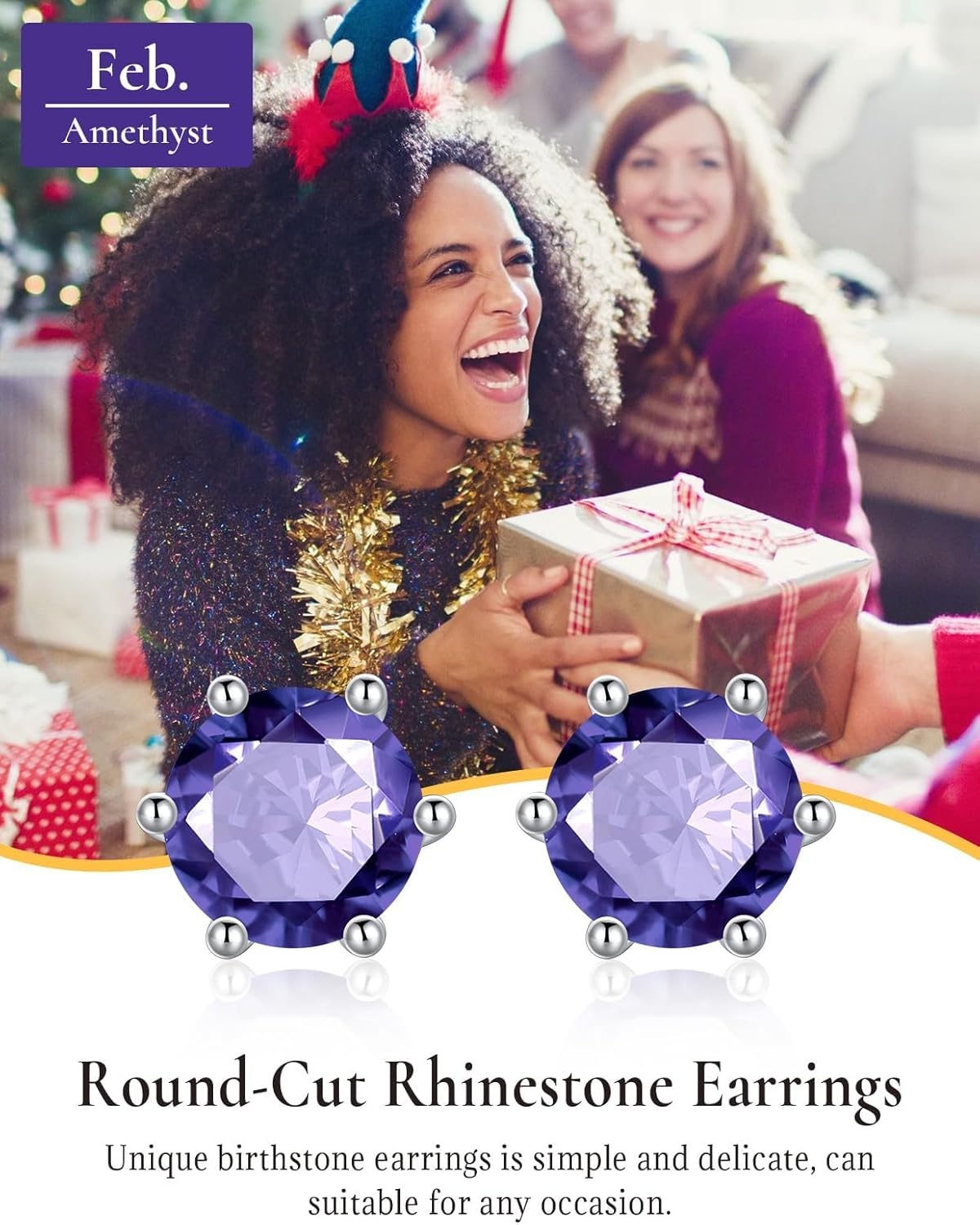 imageSILVERCUTE 925 Sterling Silver 2ct Birthstone Stud EarringsHypoallergenic RoundHeartSquare Birthstone Earrings for Women Birthday Christmas Jewelry02FebruaryAmethystRound