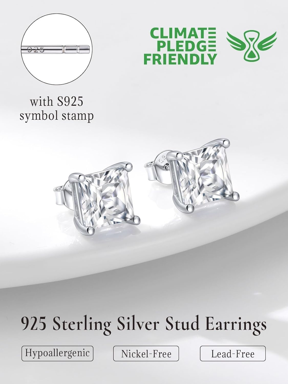 imageSILVERCUTE 925 Sterling Silver 2ct Birthstone Stud EarringsHypoallergenic RoundHeartSquare Birthstone Earrings for Women Birthday Christmas Jewelry04AprilDiamondSquare