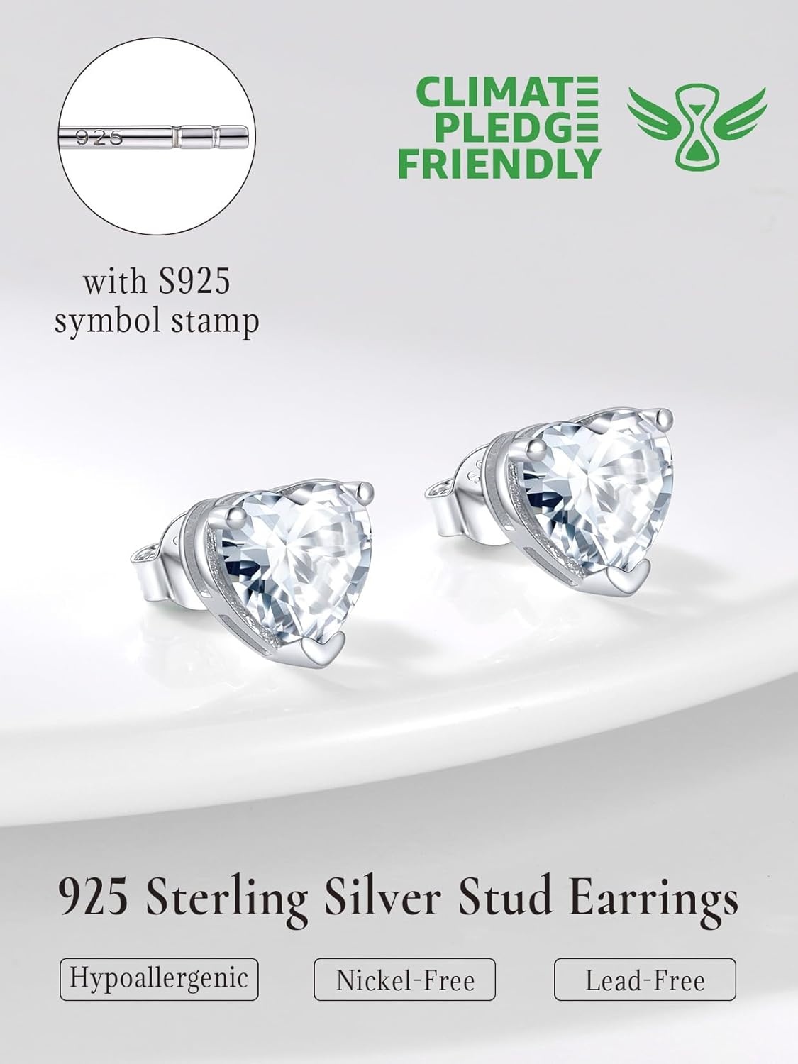 imageSILVERCUTE 925 Sterling Silver 2ct Birthstone Stud EarringsHypoallergenic RoundHeartSquare Birthstone Earrings for Women Birthday Christmas Jewelry04AprilDiamondHeart