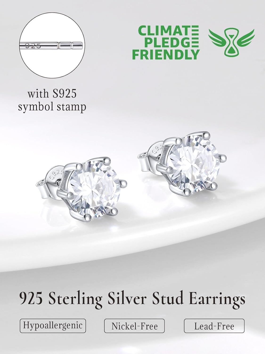 imageSILVERCUTE 925 Sterling Silver 2ct Birthstone Stud EarringsHypoallergenic RoundHeartSquare Birthstone Earrings for Women Birthday Christmas Jewelry04AprilDiamondRound