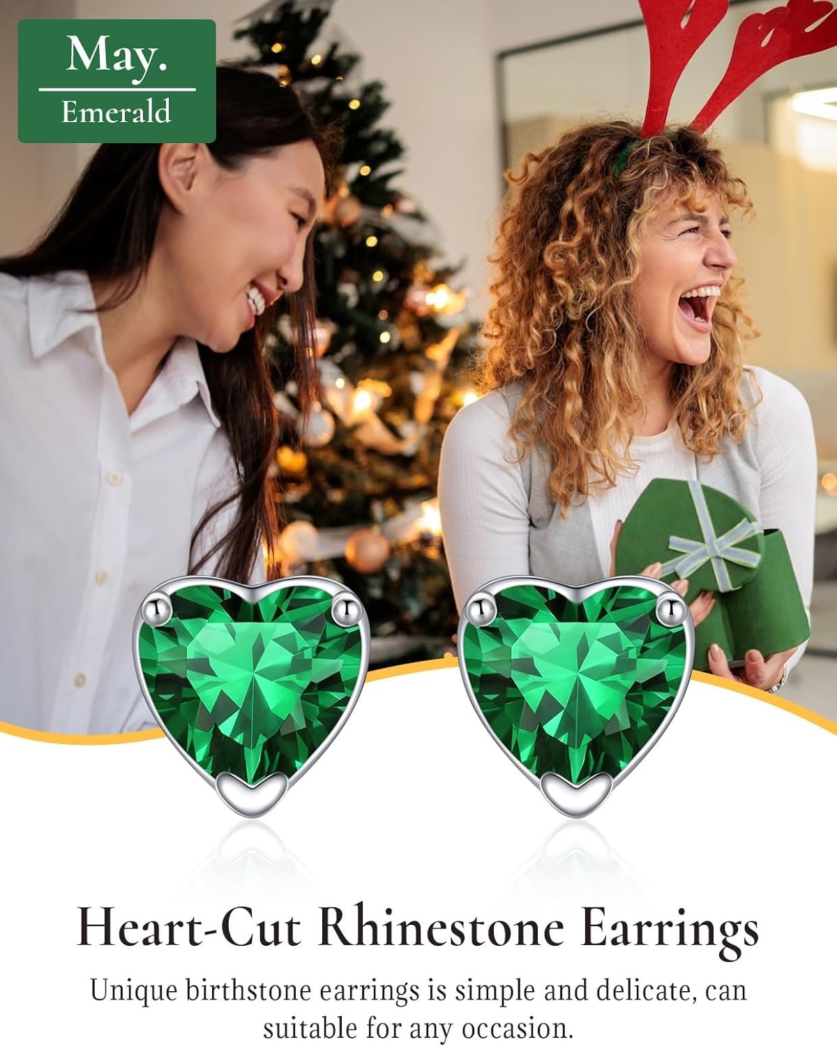 imageSILVERCUTE 925 Sterling Silver 2ct Birthstone Stud EarringsHypoallergenic RoundHeartSquare Birthstone Earrings for Women Birthday Christmas Jewelry05MayEmeraldHeart