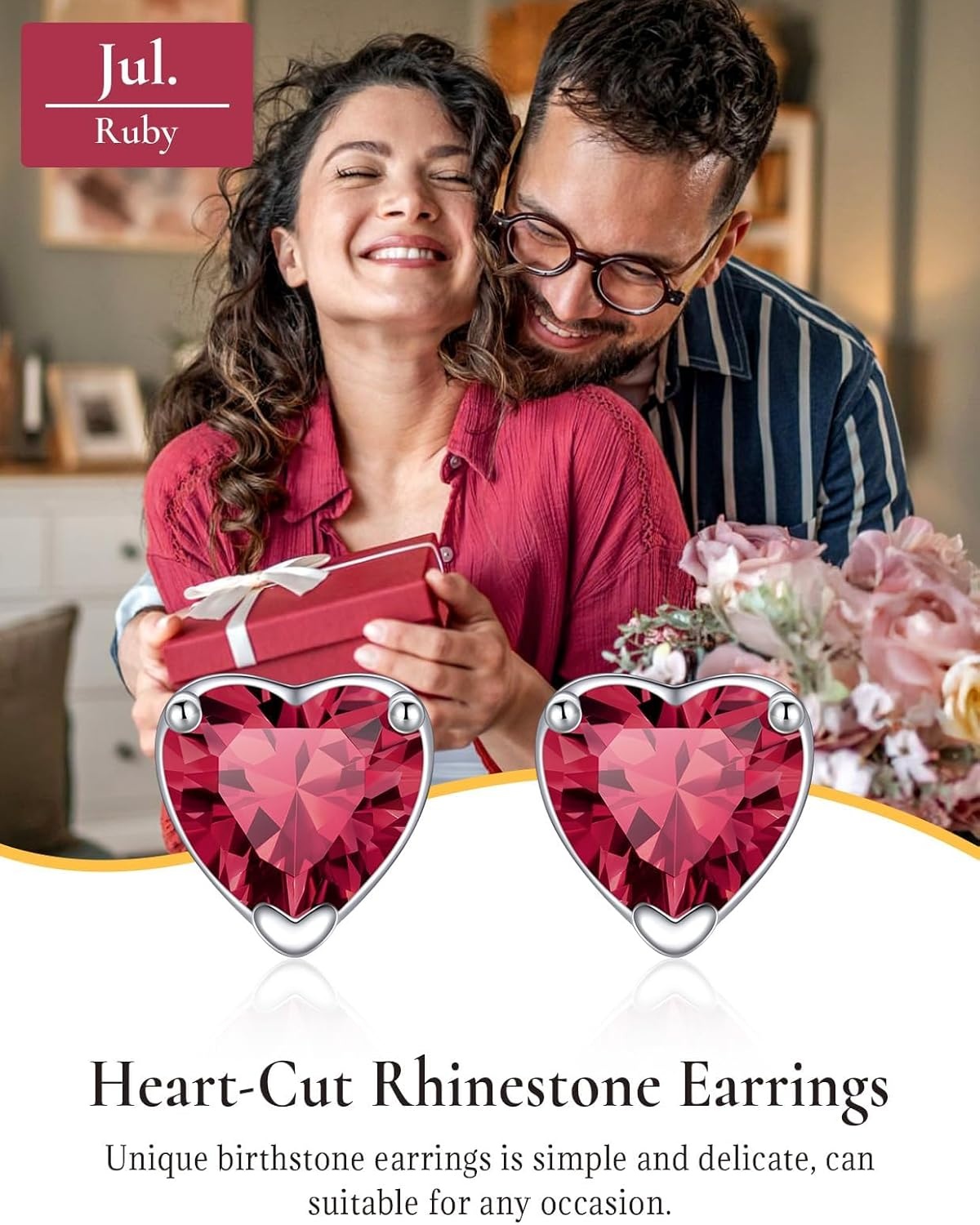 imageSILVERCUTE 925 Sterling Silver 2ct Birthstone Stud EarringsHypoallergenic RoundHeartSquare Birthstone Earrings for Women Birthday Christmas Jewelry07JulyRubyHeart