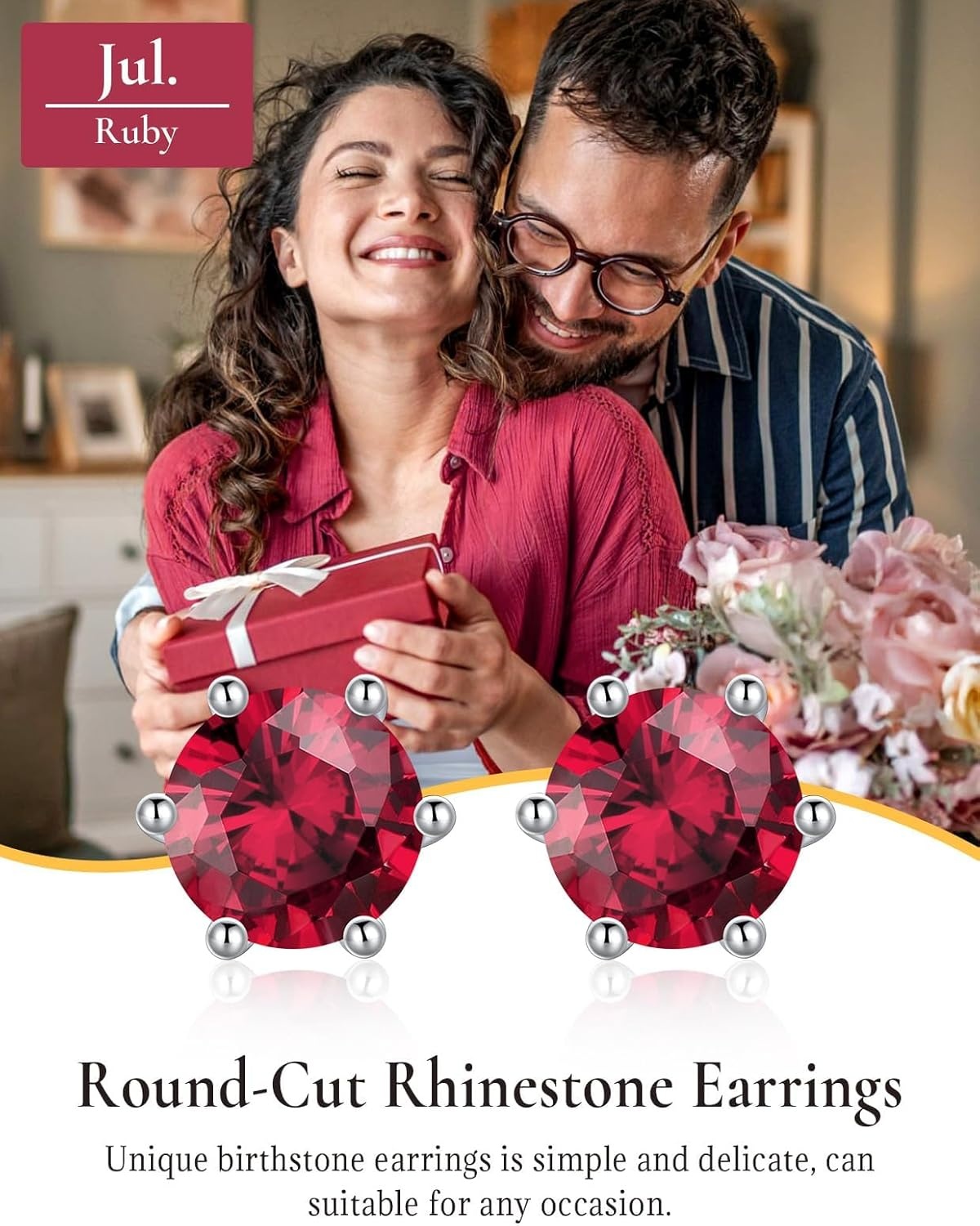 imageSILVERCUTE 925 Sterling Silver 2ct Birthstone Stud EarringsHypoallergenic RoundHeartSquare Birthstone Earrings for Women Birthday Christmas Jewelry07JulyRubyRound
