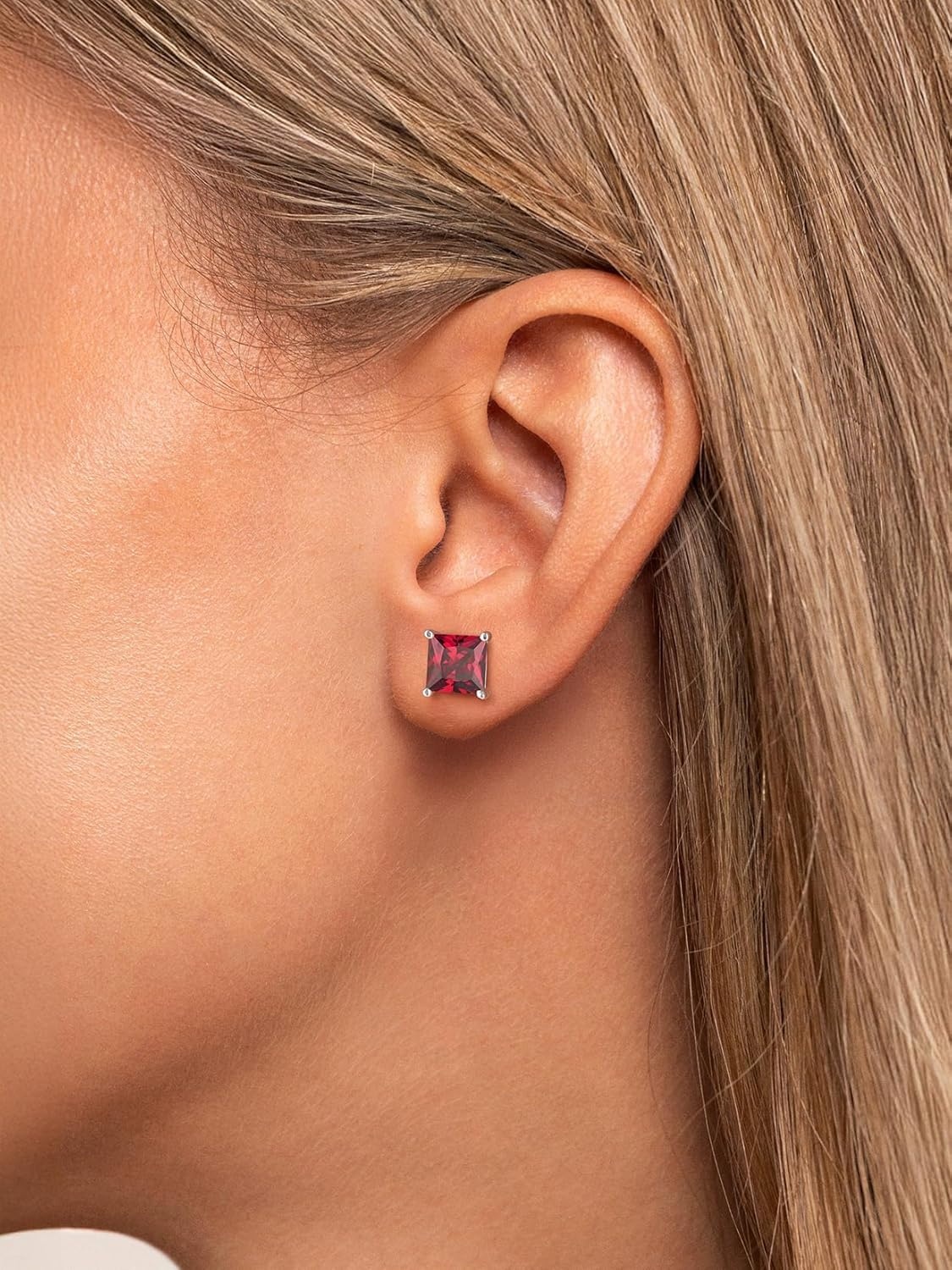 imageSILVERCUTE 925 Sterling Silver 2ct Birthstone Stud EarringsHypoallergenic RoundHeartSquare Birthstone Earrings for Women Birthday Christmas Jewelry07JulyRubySquare