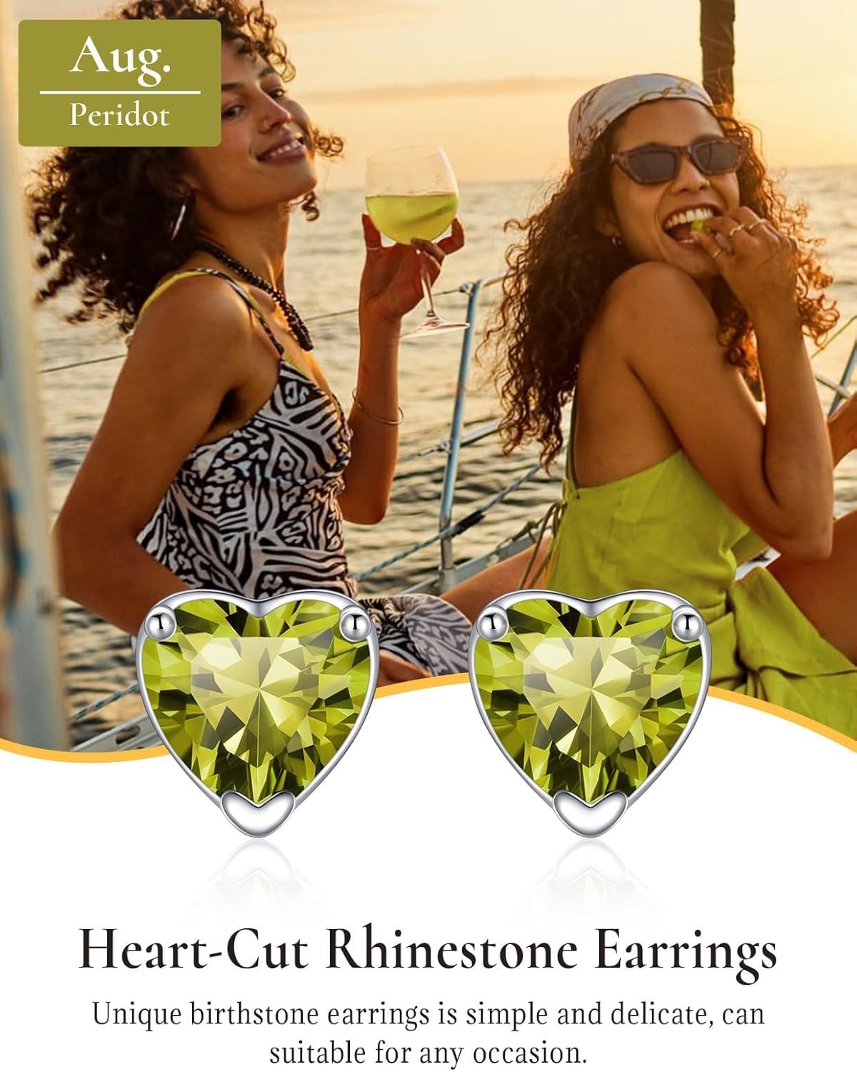 imageSILVERCUTE 925 Sterling Silver 2ct Birthstone Stud EarringsHypoallergenic RoundHeartSquare Birthstone Earrings for Women Birthday Christmas Jewelry08AugustPeridotHeart