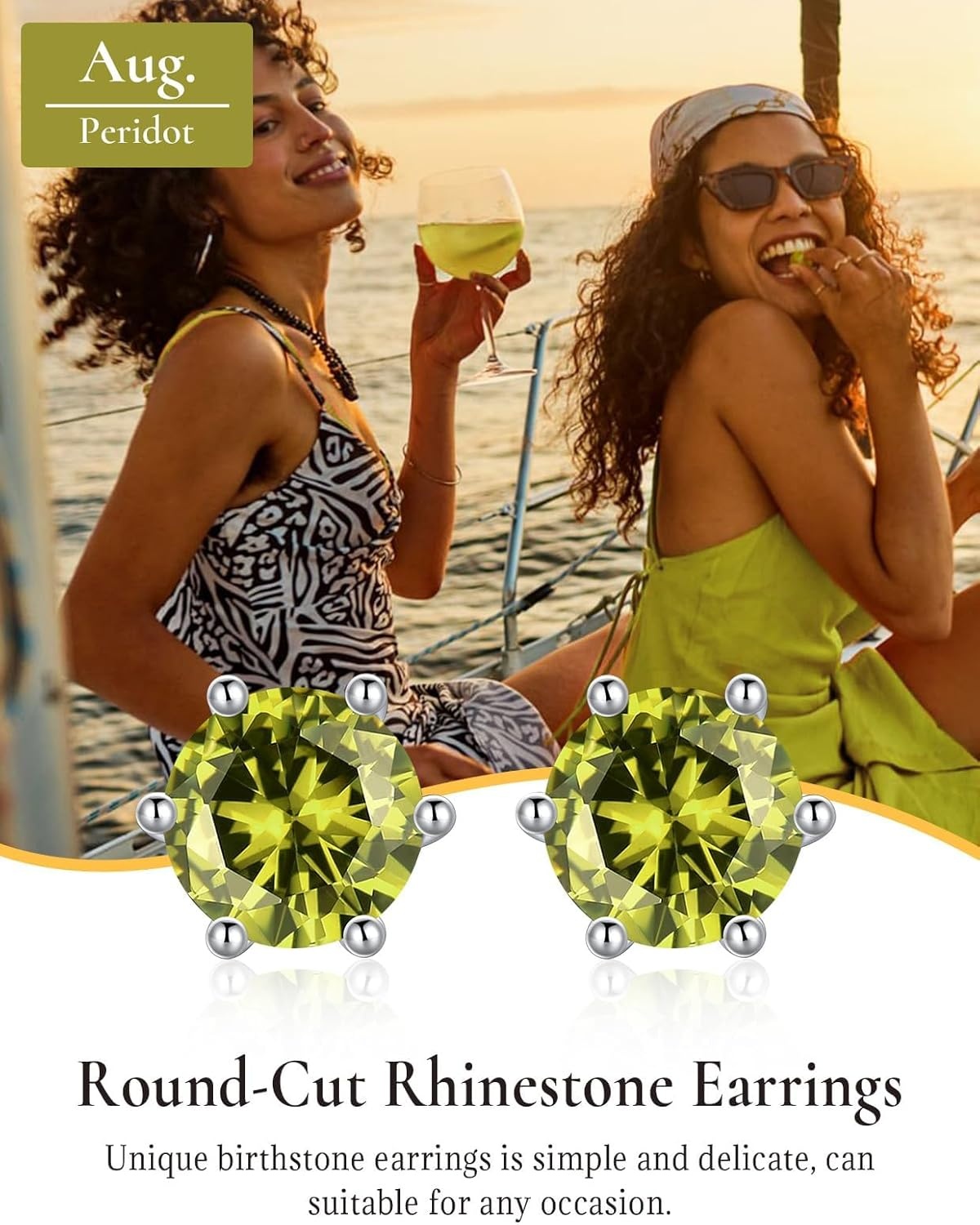 imageSILVERCUTE 925 Sterling Silver 2ct Birthstone Stud EarringsHypoallergenic RoundHeartSquare Birthstone Earrings for Women Birthday Christmas Jewelry08AugustPeridotRound
