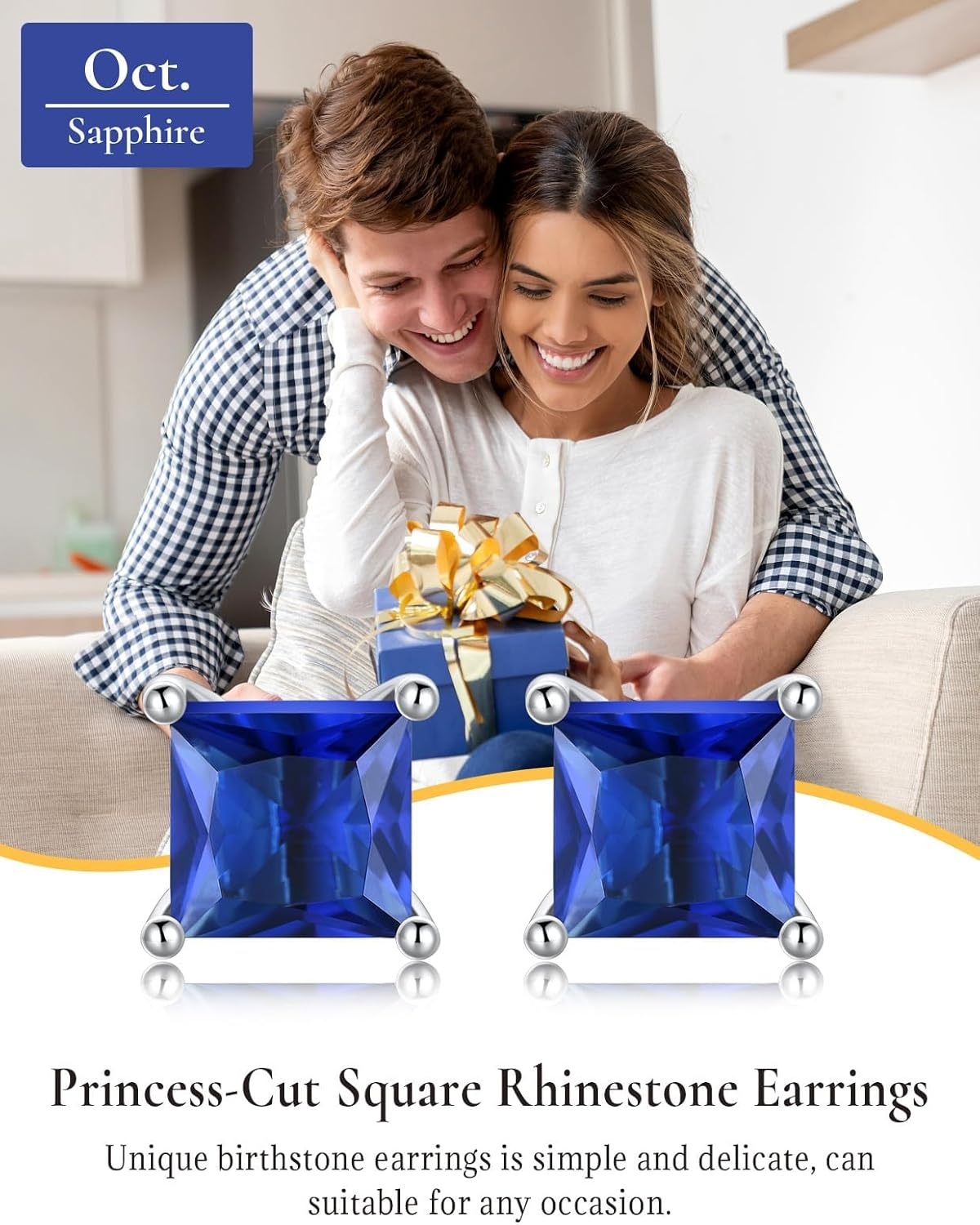 imageSILVERCUTE 925 Sterling Silver 2ct Birthstone Stud EarringsHypoallergenic RoundHeartSquare Birthstone Earrings for Women Birthday Christmas Jewelry09SeptemberSapphireSquare