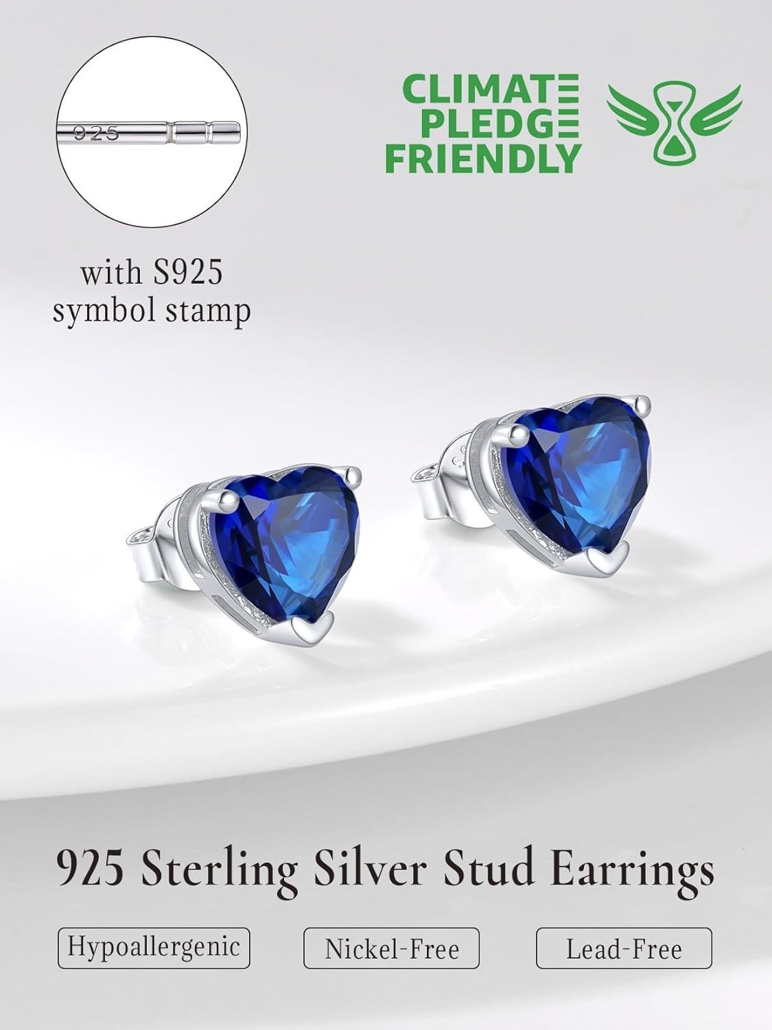 imageSILVERCUTE 925 Sterling Silver 2ct Birthstone Stud EarringsHypoallergenic RoundHeartSquare Birthstone Earrings for Women Birthday Christmas Jewelry09SeptemberSapphireHeart