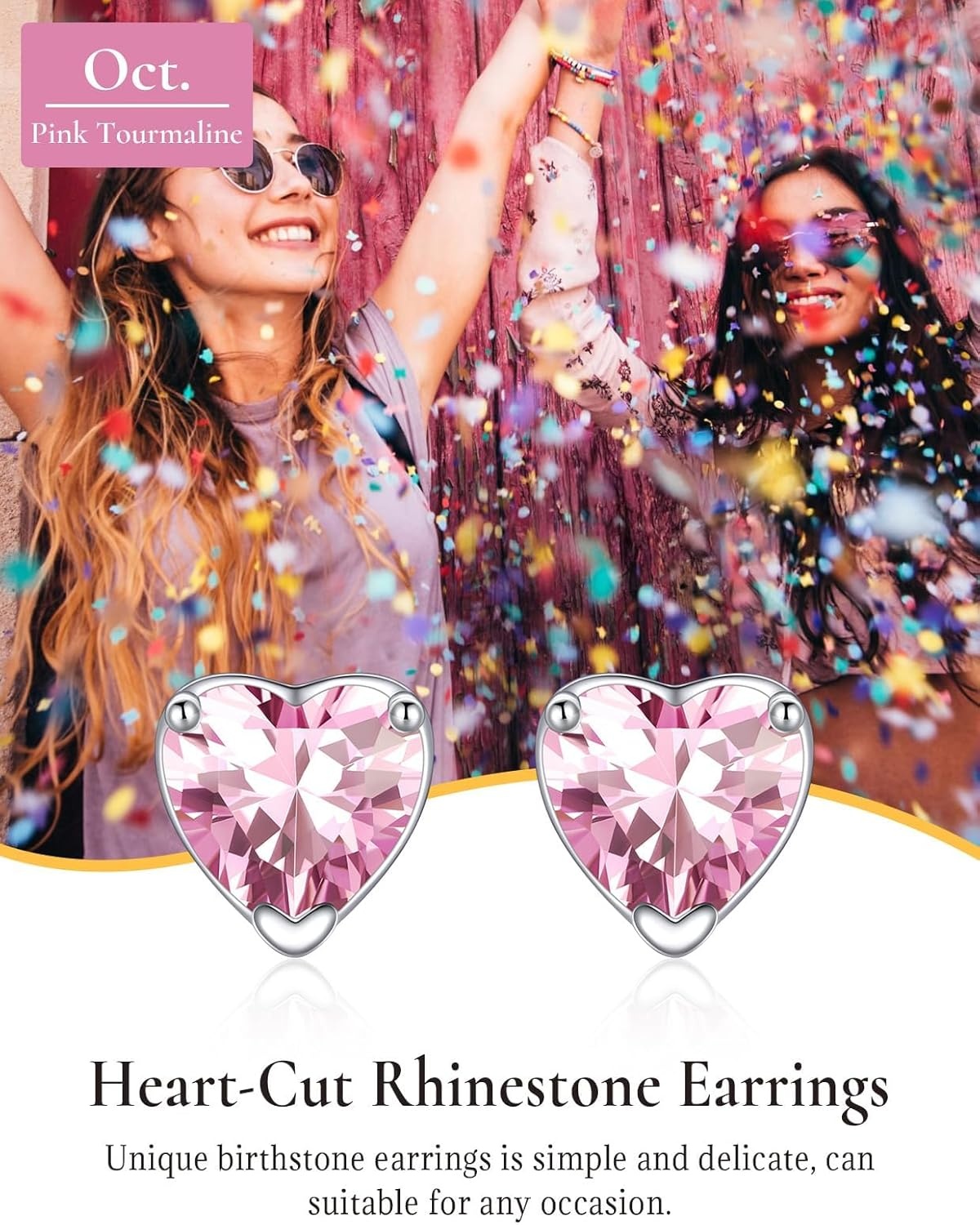 imageSILVERCUTE 925 Sterling Silver 2ct Birthstone Stud EarringsHypoallergenic RoundHeartSquare Birthstone Earrings for Women Birthday Christmas Jewelry10OctoberPink TourmalineHeart