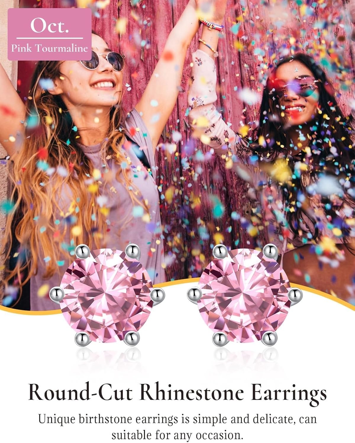imageSILVERCUTE 925 Sterling Silver 2ct Birthstone Stud EarringsHypoallergenic RoundHeartSquare Birthstone Earrings for Women Birthday Christmas Jewelry10OctoberPink TourmalineRound