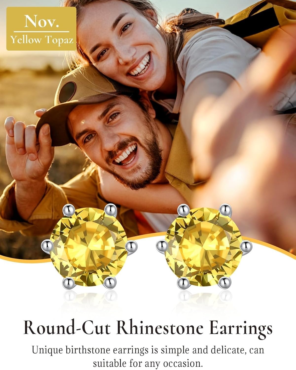 imageSILVERCUTE 925 Sterling Silver 2ct Birthstone Stud EarringsHypoallergenic RoundHeartSquare Birthstone Earrings for Women Birthday Christmas Jewelry11NovemberYellow TopazRound